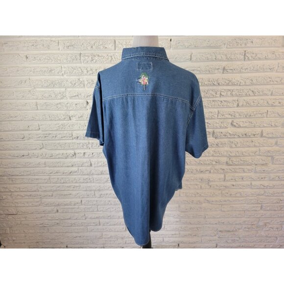 CST Blues Women Shirt 24 Plus Short Sleeve Blue Denim Garden Birdhouse BLU283E - Picture 5 of 6